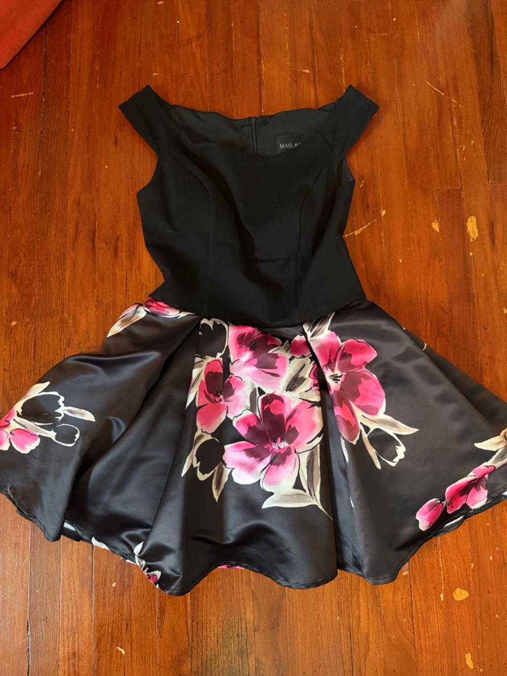 Maslavi by Jovani Black Floral A-Line Dress
